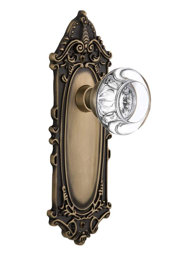 Nostalgic 712331: Victorian Backplate w/Round Clear Glass Crystal Knob Single Dummy Door Set - Antique Brass