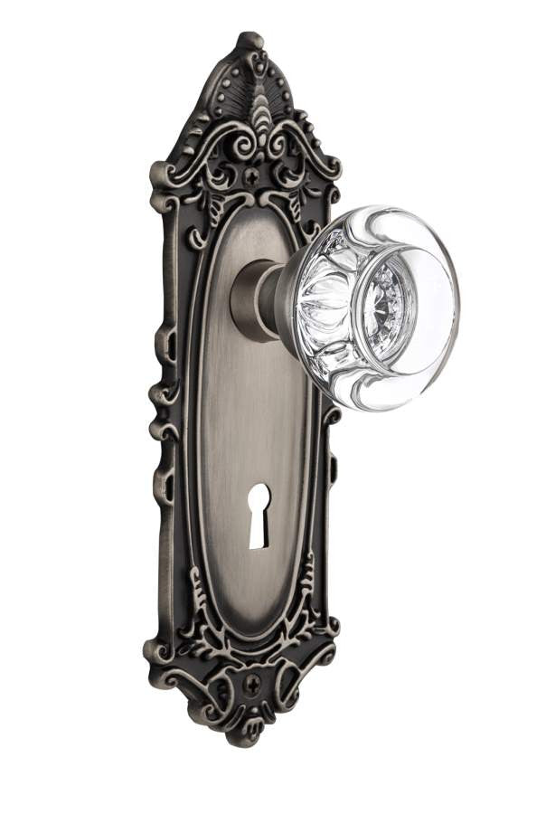 Nostalgic 712386: Victorian Backplate w/Round Clear Glass Crystal Knob Single Dummy Door Set - Antique Pewter