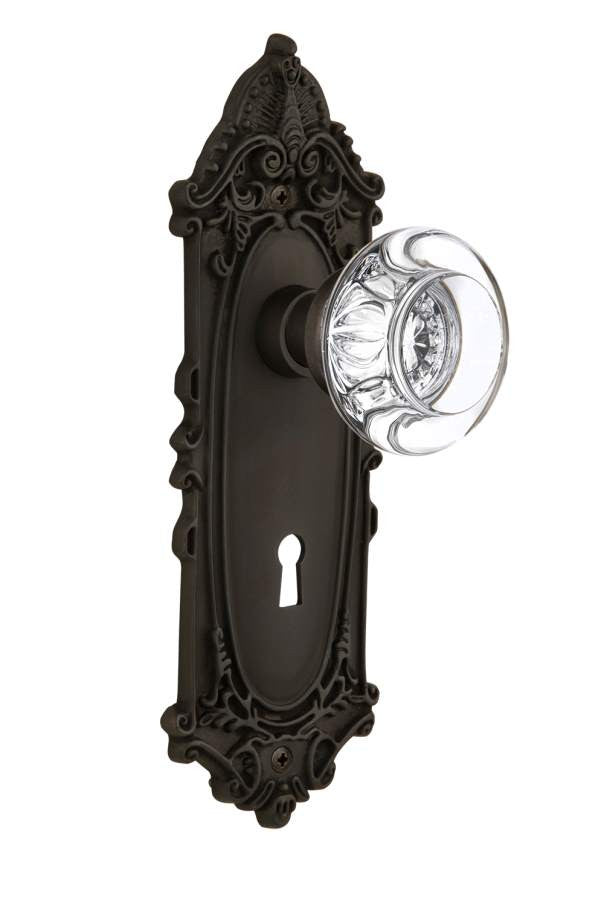 Nostalgic 712636: Mortise Victorian Plate Round Clear Crystal Knob - Oil Rubbed Bronze