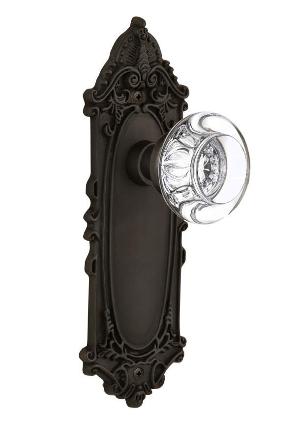 Nostalgic 712526: Victorian Backplate w/Round Clear Glass Crystal Knob Privacy Door Set - Oil-Rubbed Bronze