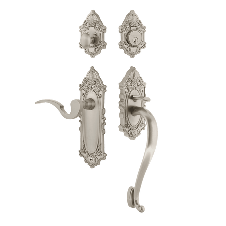 Nostalgic 771425: Entry Lockset w/Victorian Backplate, S-Grip Exterior Handle and Manor Interior Lever - Satin Nickel