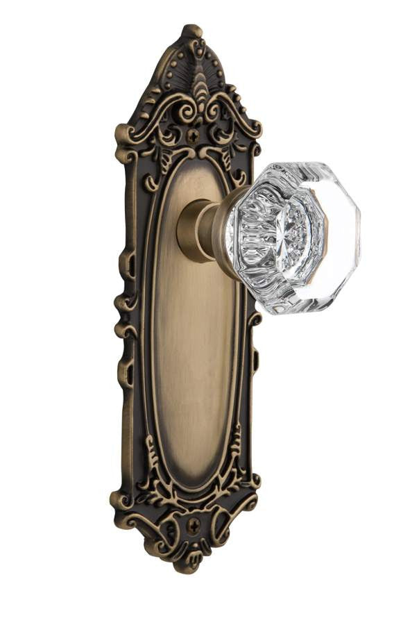 Nostalgic 704058: Victorian Backplate w/Waldorf Knob Passage Door Set - Antique Brass