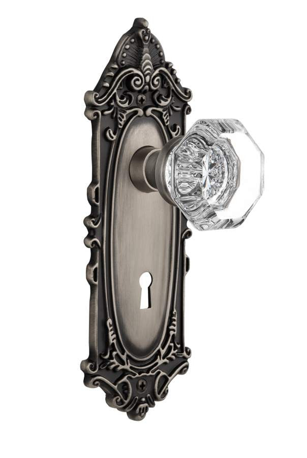 Nostalgic 704079: Victorian Backplate w/Waldorf Knob Passage Door Set - Antique Pewter