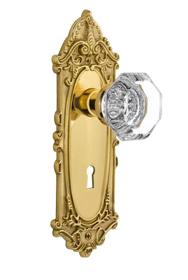 Nostalgic 704078: Victorian Backplate w/Waldorf Knob Passage Door Set - Polished Brass
