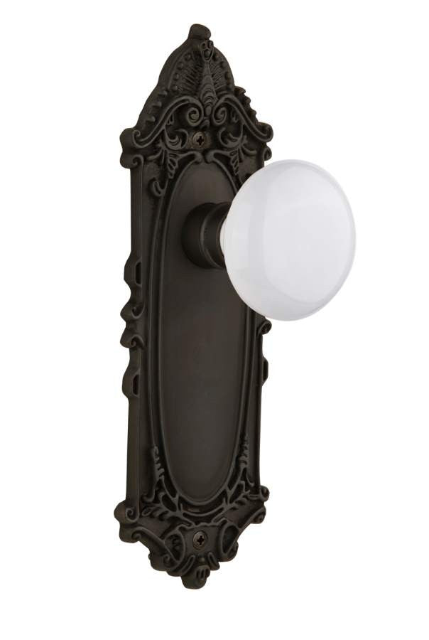 Nostalgic 704135: Victorian Backplate w/White Porcelain Knob Single Dummy Door Set - Oil-Rubbed Bronze