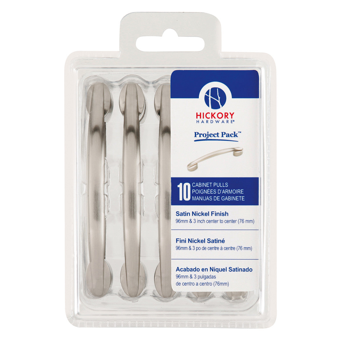 Hickory VP3447-SN: 3 and 96mm cc Luna Cabinet Pulls (10 pack) - Satin Nickel