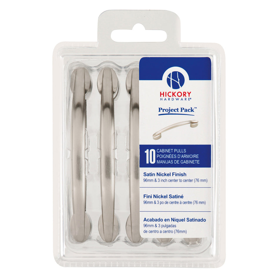 Hickory VP3447-SN: 3 and 96mm cc Luna Cabinet Pulls (10 pack) - Satin Nickel