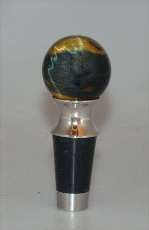 Myterra WSF.35.BLTE.14: 35mm Blue Tiger Eye Wine/Bottle Stopper - Polished Nickel