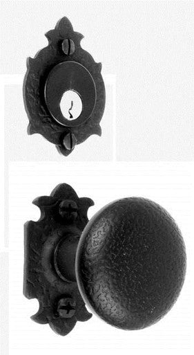 Acorn WTJBI: Warwick Double Knob Entrance Lockset w/Escutcheon Plate - Rough Iron