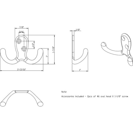 Elements YD15-187PC:  1-7/8" Double Horizontal Wall Hook - Polished Chrome