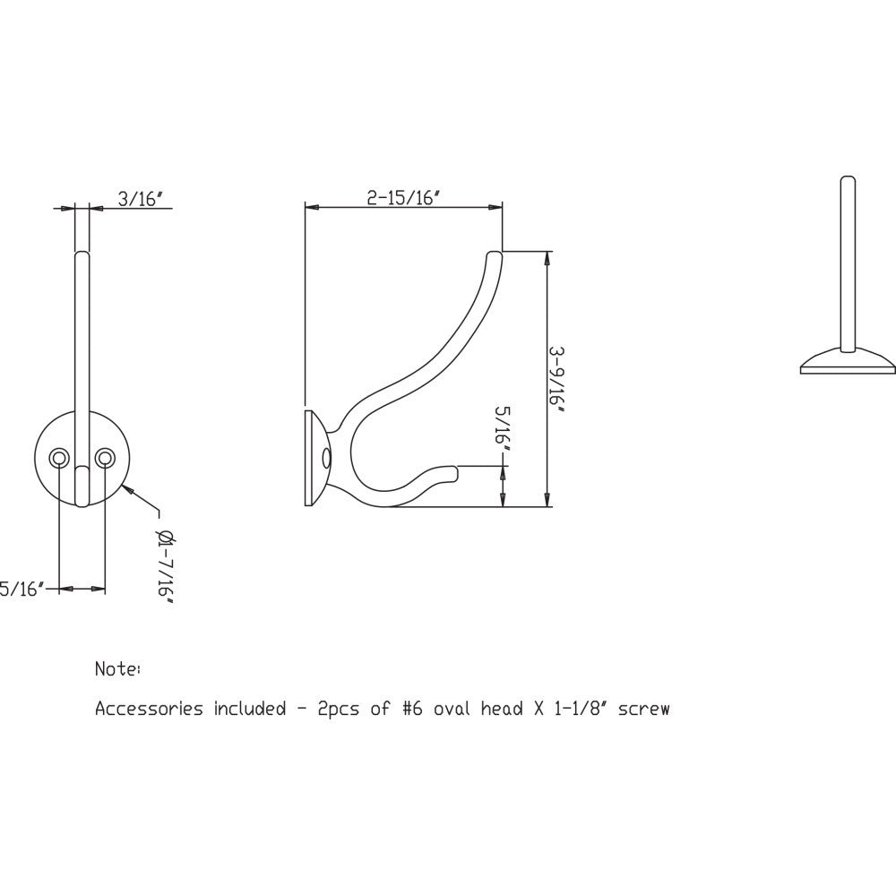 Elements YD30-381DBAC:  3-9/16" Double Wall Hook - Brushed Oil Rubbed Bronze