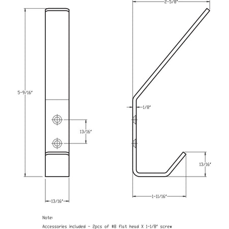 Elements YD35-556PSS:  5-9/16" Double Wall Hook - Polished Stainless Steel