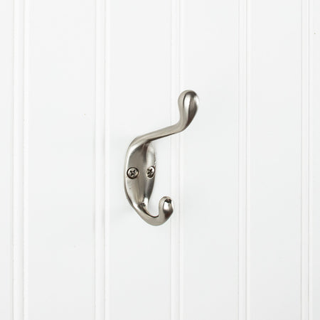 Elements YD40-337SN:  3-3/8" Double Wall Hook - Satin Nickel