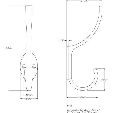 Elements YD55-587PC:  5-7/8" Double Wall Hook - Polished Chrome