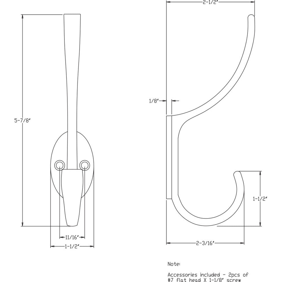 Elements YD55-587PC:  5-7/8" Double Wall Hook - Polished Chrome