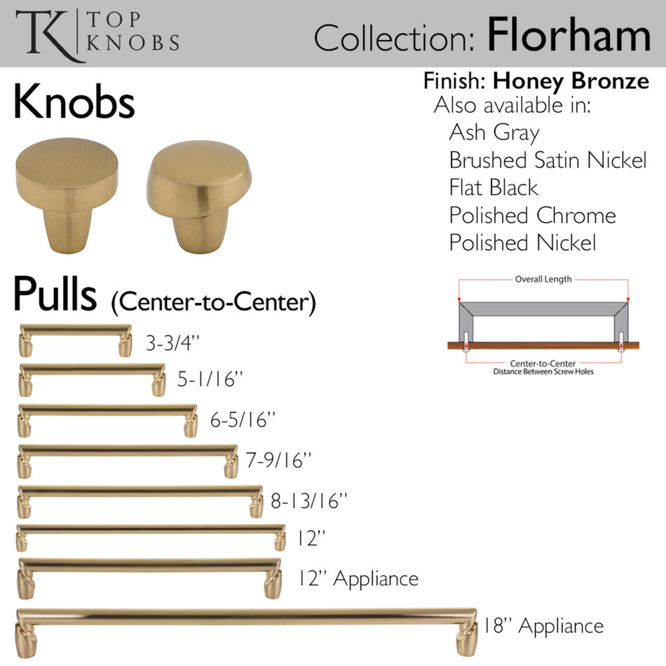 Top Knobs TK3131HB: 1-1/4" Florham Round Cabinet Knob - Honey Bronze
