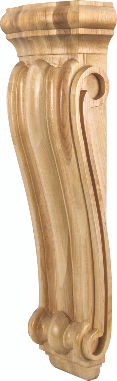 Hardware Resources CORN-6RW: 7" x 3-3/4" x 22" Scrolled Corbel - Rubberwood
