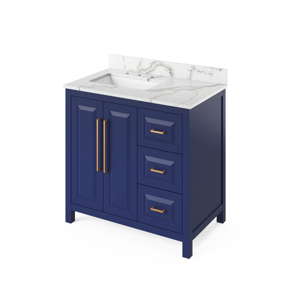 Jeffrey Alexander 36" Cade Single Bowl Vanity - Hale Blue Cabinet with Calacatta Vienna Quartz Top