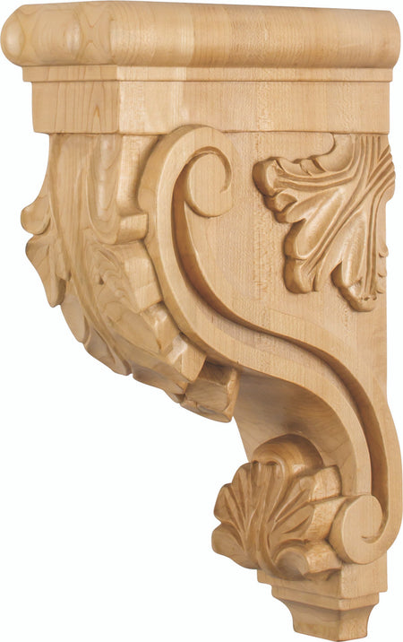 Hardware Resources CORE-RW: 3-3/8" x 7-3/4" x 13" Acanthus Corbel - Rubberwood