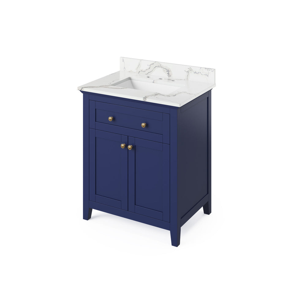 Jeffrey Alexander 30" Chatham Single Bowl Vanity - Hale Blue Cabinet with Calacatta Vienna Quartz Top