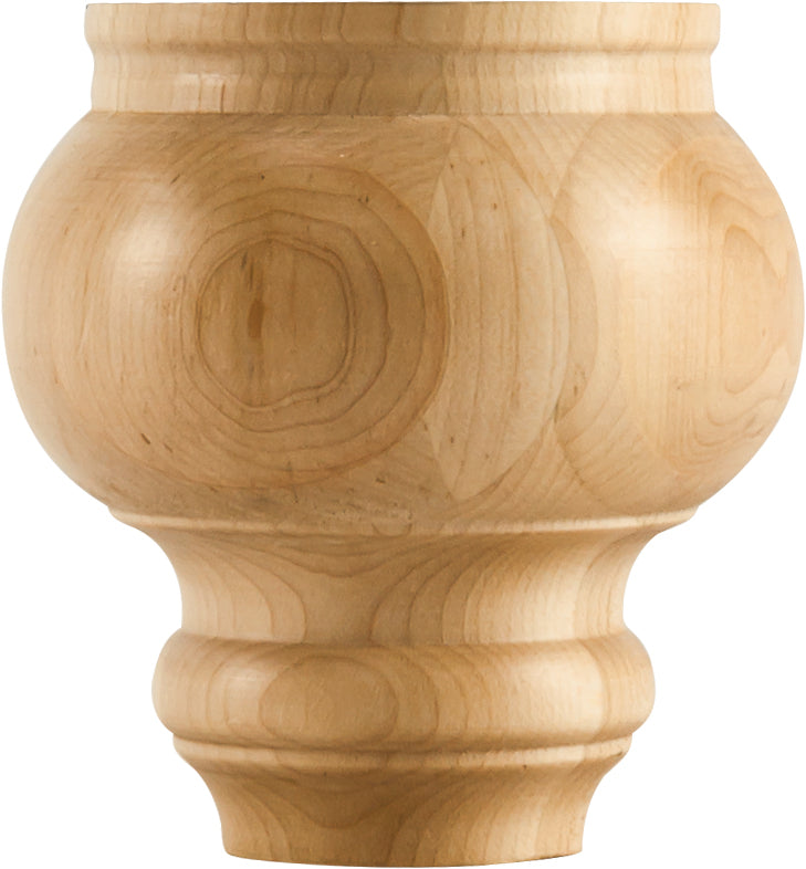 Hardware Resources BF45RW: 4-1/2" x 4-1/2" Turned Transitional Bun Foot - Rubberwood