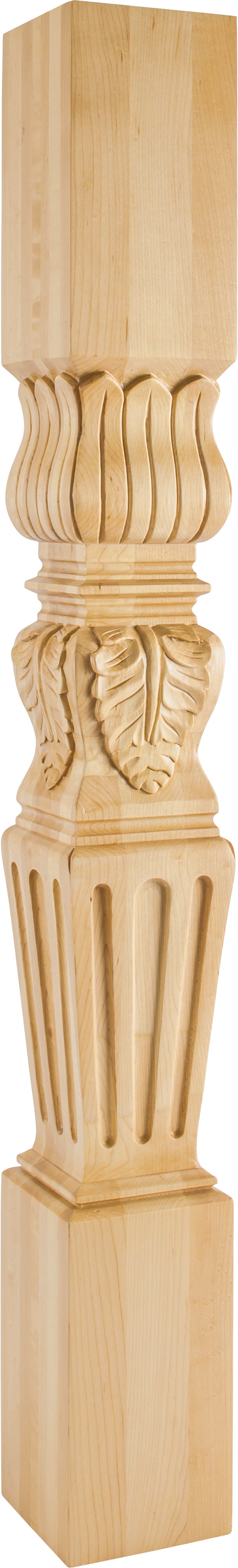 Hardware Resources P29-42RW: 5" x 5" x 42" Fluted Acanthus Post - Rubberwood