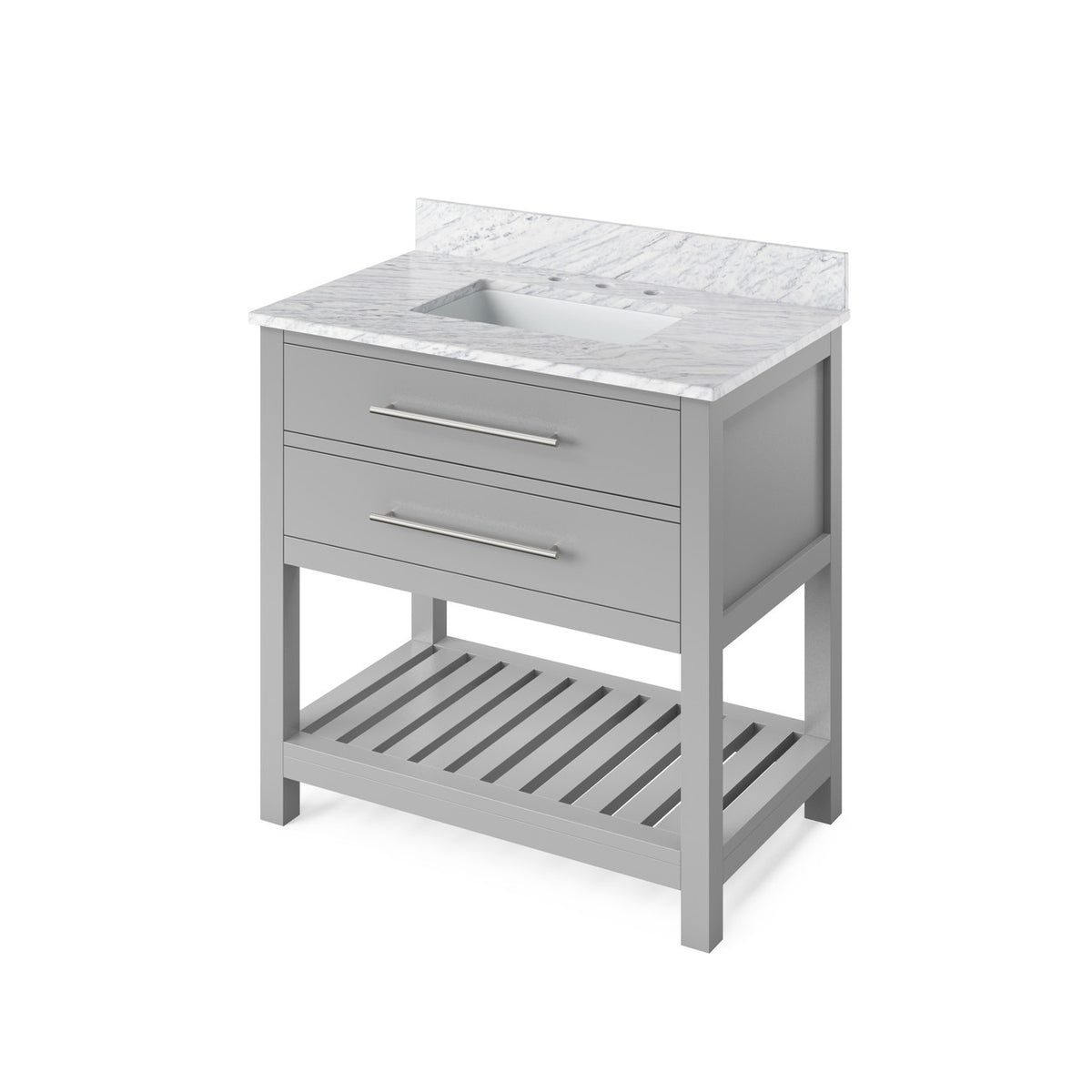 Jeffrey Alexander 36" Wavecrest Single Bowl Vanity - Grey Cabinet with White Carrara Marble Top