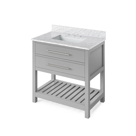 Jeffrey Alexander 36" Wavecrest Single Bowl Vanity - Grey Cabinet with White Carrara Marble Top