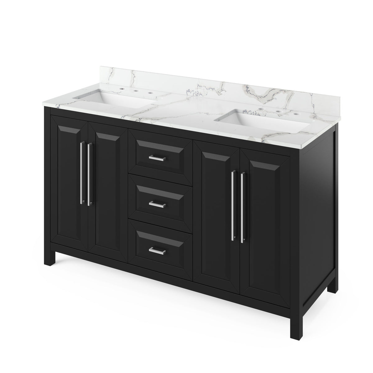 Jeffrey Alexander 60" Cade Double Bowl Vanity - Black Cabinet with Calacatta Vienna Quartz Top