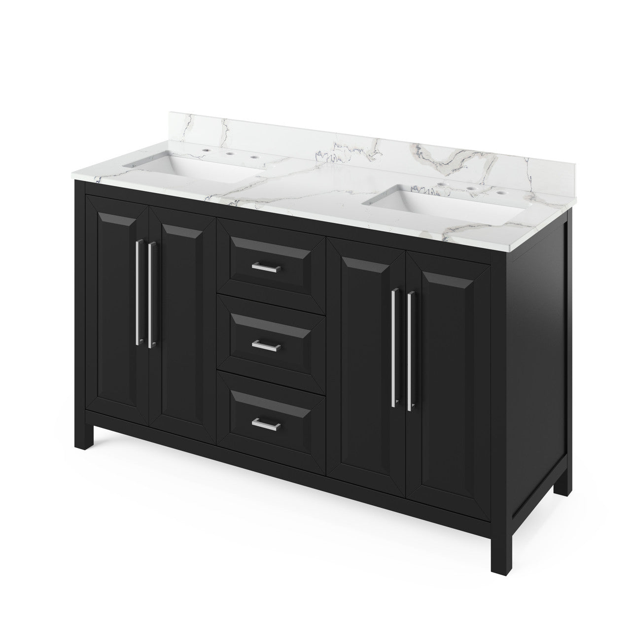 Jeffrey Alexander 60" Cade Double Bowl Vanity - Black Cabinet with Calacatta Vienna Quartz Top