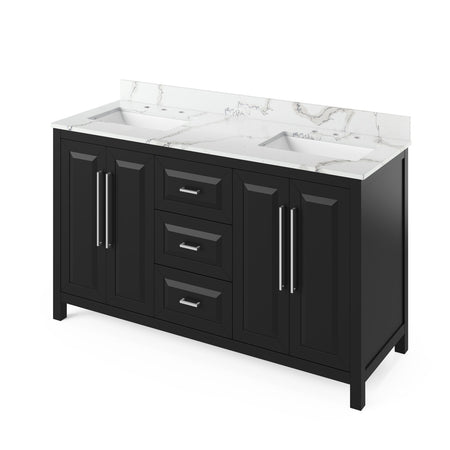 Jeffrey Alexander 60" Cade Double Bowl Vanity - Black Cabinet with Calacatta Vienna Quartz Top