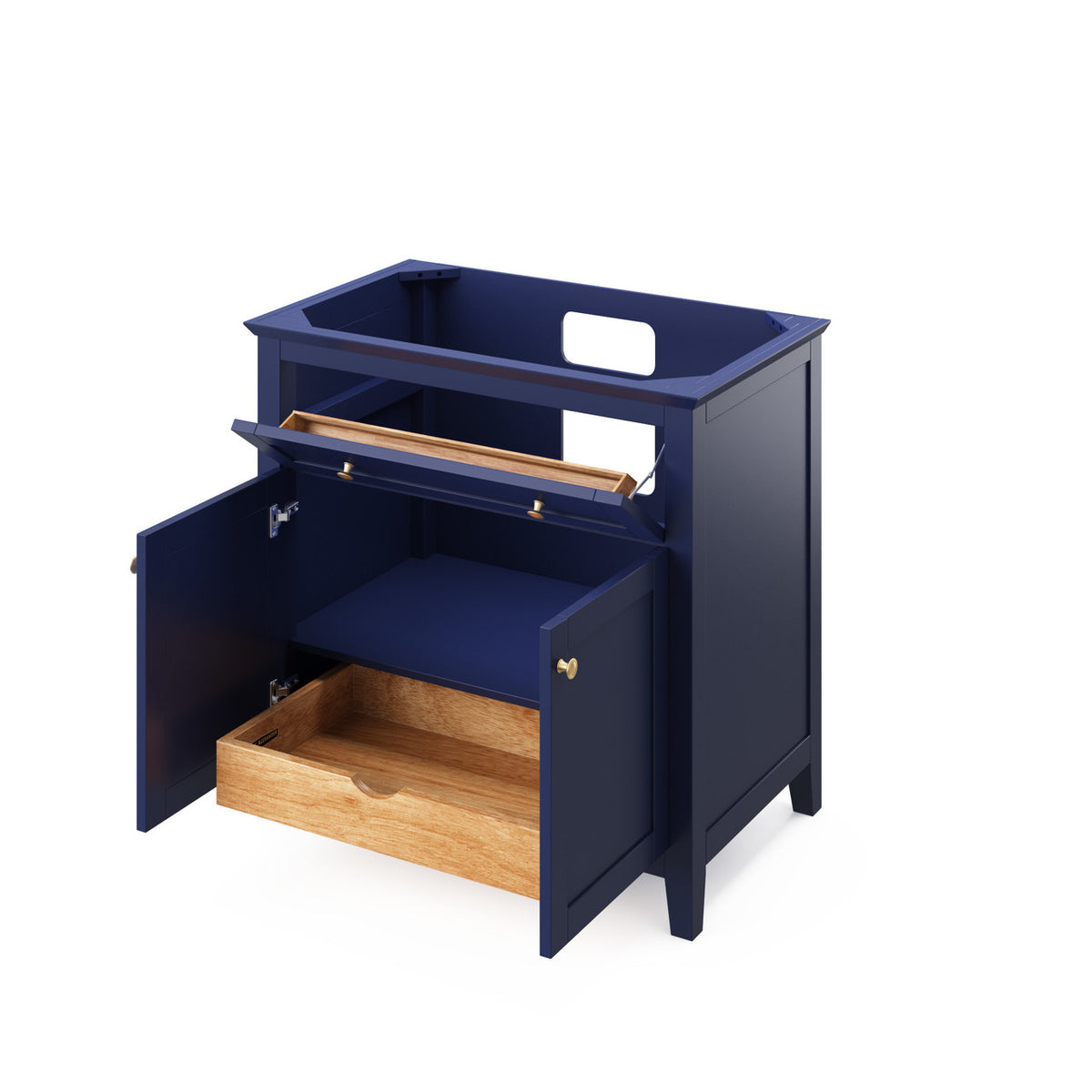 Cabinet showing open doors and/or drawers.