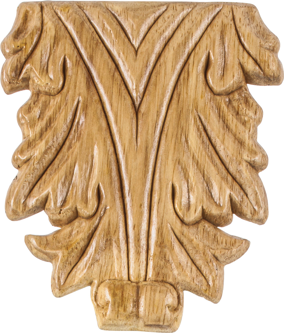 Hardware Resources PAPL-13RW: 3-5/8" x 5/16" x 4-1/4" Acanthus Applique - Rubberwood