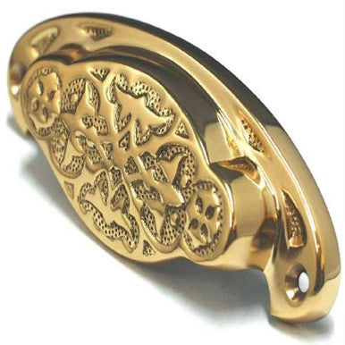 Cal Crystal VB-37-US3: 3-3/4" Vintage Georgian Vine Bin Cabinet Pull - Polished Brass