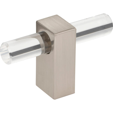 Jeffrey Alexander 578T-SN: 2-3/8" Spencer T-Bar Cabinet Knob - Satin Nickel/Clear Acrylic