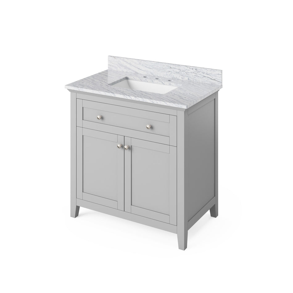 Jeffrey Alexander 36" Chatham Single Bowl Vanity - Grey Cabinet with White Carrara Marble Top