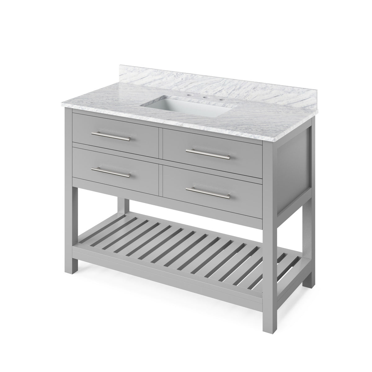 Jeffrey Alexander 48" Wavecrest Single Bowl Vanity - Grey Cabinet with White Carrara Marble Top