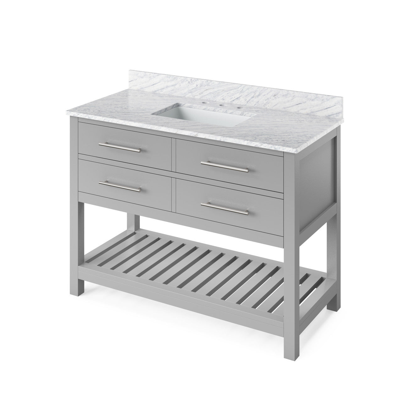 Jeffrey Alexander 48" Wavecrest Single Bowl Vanity - Grey Cabinet with White Carrara Marble Top