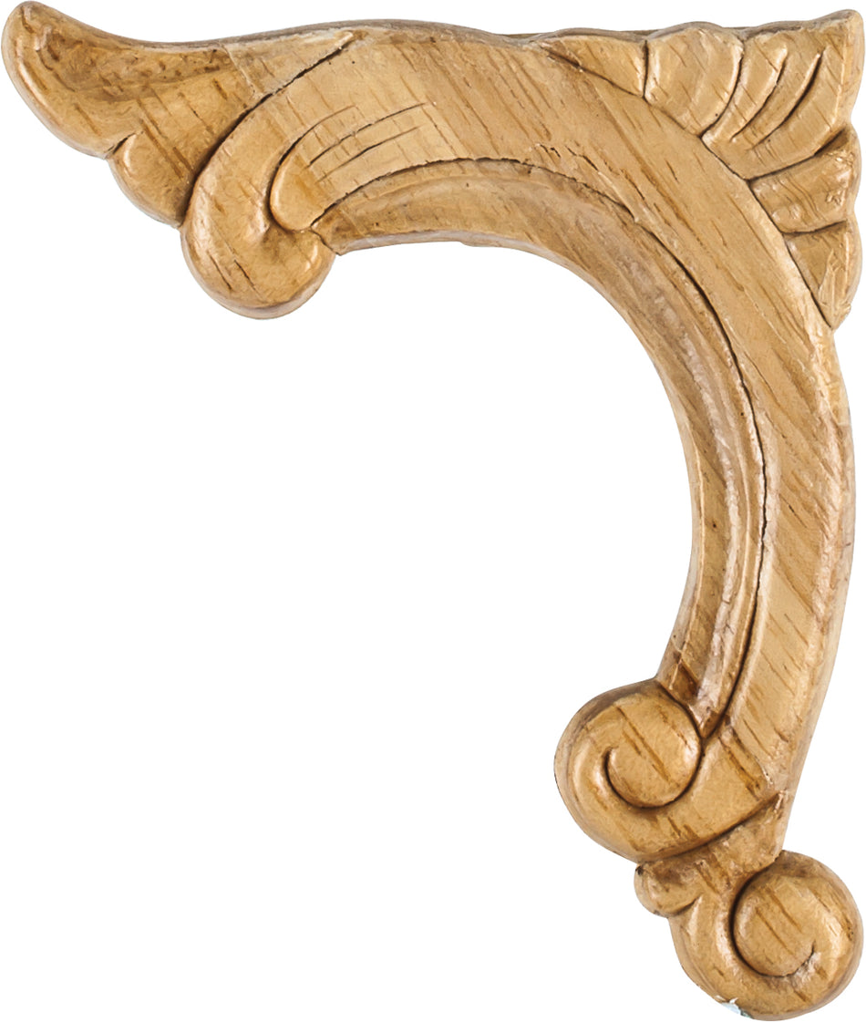 Hardware Resources PAPL-12-LRW: 3-3/4" x 5/16" x 4-1/2" Left Corner Acanthus Applique - Rubberwood