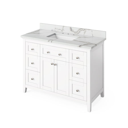 Jeffrey Alexander 48" Chatham Single Bowl Vanity - White Cabinet with Calacatta Vienna Quartz Top