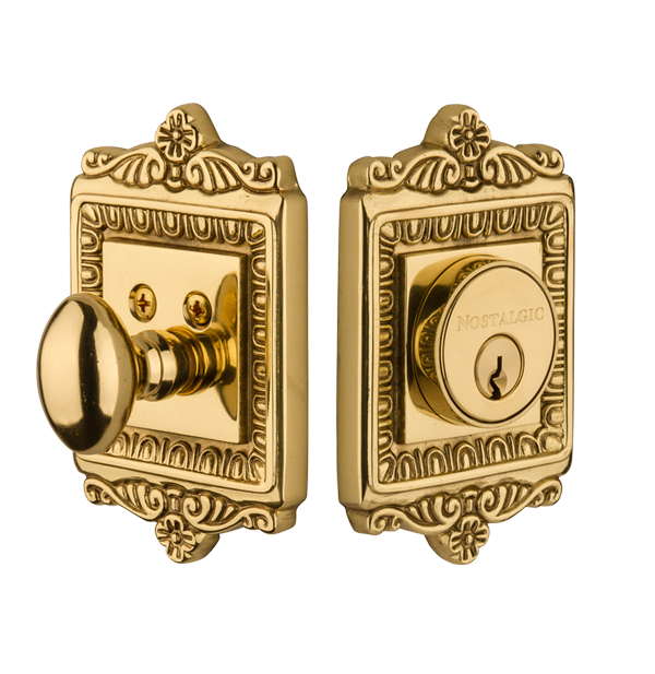 Nostalgic 715118: Single Cylinder Deadbolt Key Different Egg-Dart - Unlacquered Brass