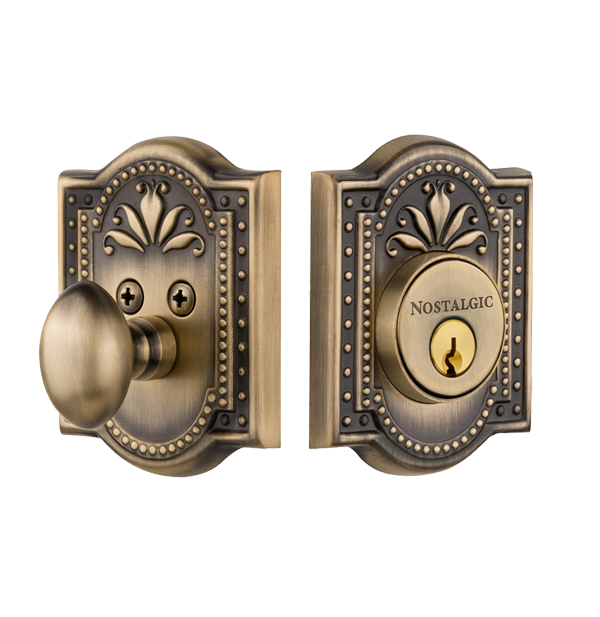 Nostalgic 726061: Single Cylinder Deadbolt Keyed Alike Meadows - Antique Brass