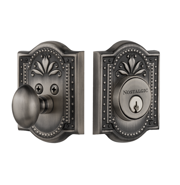 Nostalgic 726063: Single Cylinder Deadbolt Keyed Alike Meadows - Antique Pewter