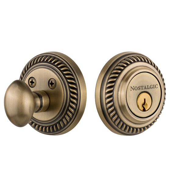 Nostalgic 702283: Single Cylinder Deadbolt Keyed Alike Rope - Antique Brass
