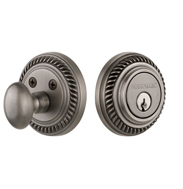 Nostalgic 702285: Single Cylinder Deadbolt Keyed Alike Rope - Antique Pewter