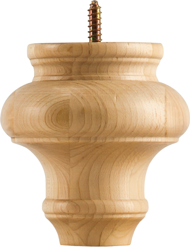 Hardware Resources BF4-RW: 4" x 4" Turned Transitional Bun Foot - Rubberwood