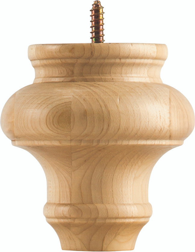 Hardware Resources BF4-CH: 4" x 4" Turned Transitional Bun Foot - Cherry