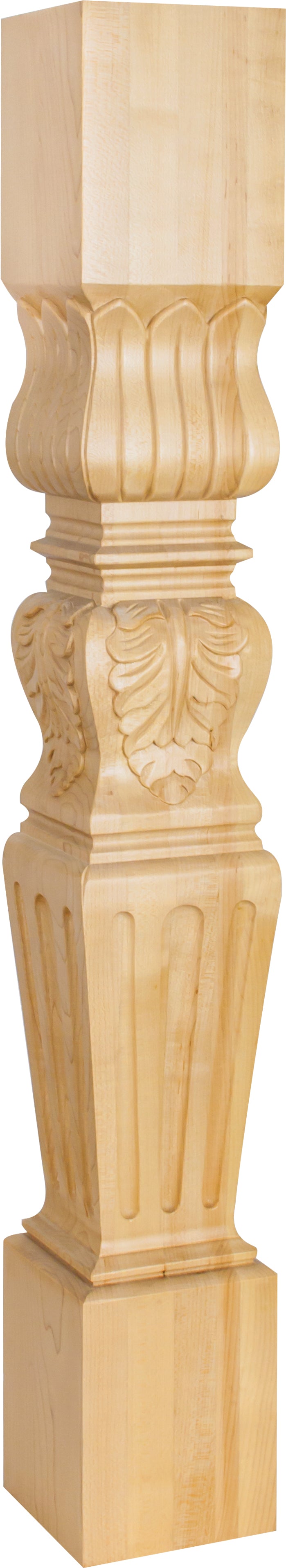 Hardware Resources P29RW: 5" x 5" x 35-1/2" Fluted Acanthus Post - Rubberwood