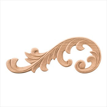 Hardware Resources PAPL-11-LRW: 10-5/8 x 5/16" x 4-3/8" Acanthus Applique (left) - Rubberwood