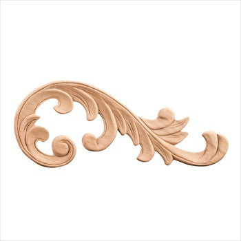 Hardware Resources PAPL-11-RRW: 10-5/8" x 5/16" x 4-3/8" Acanthus Applique (right) - Rubberwood
